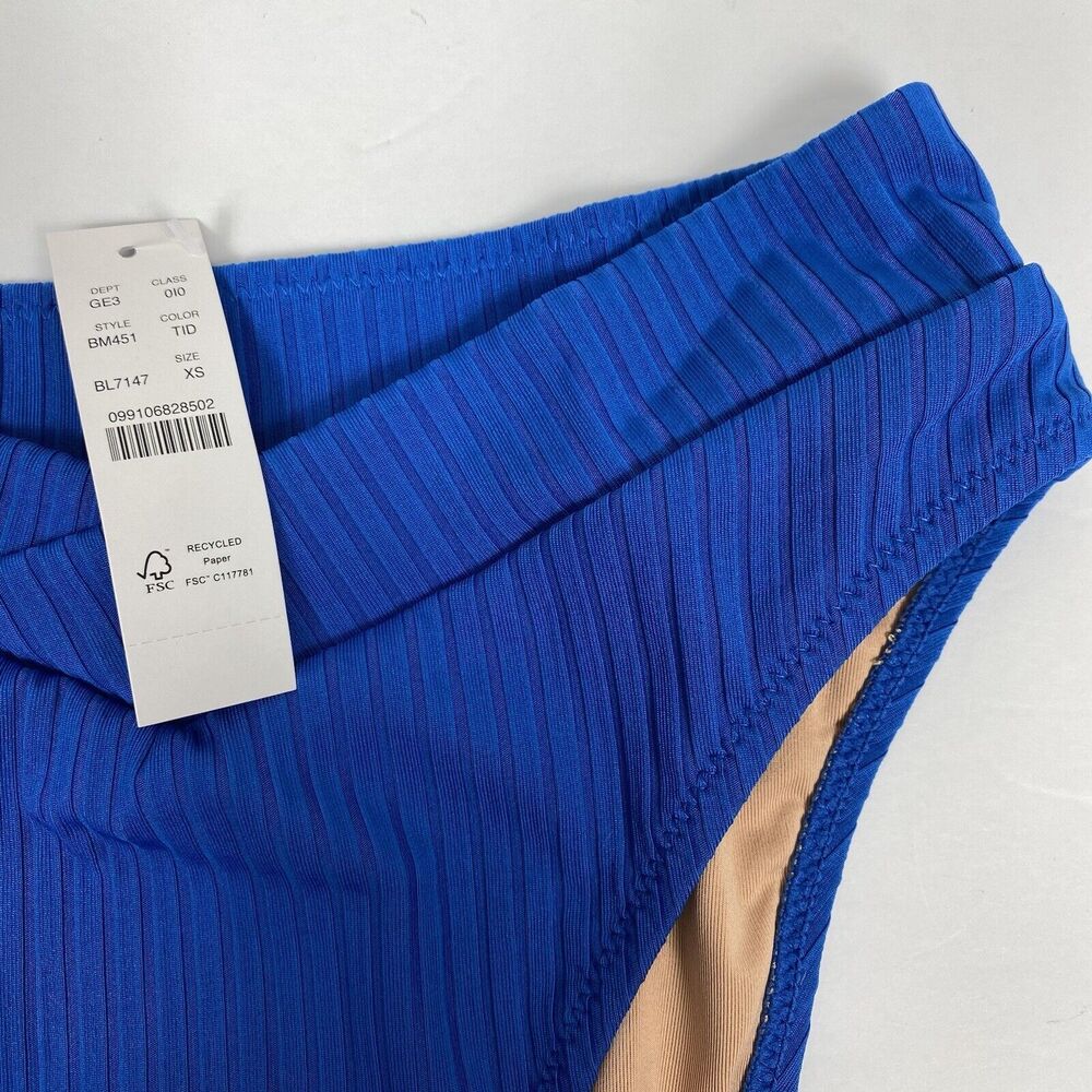 J. Crew Bikini Women XS Wide-rib crossover cheeky bottom Blue NWT Beach Swimwear - Picture 3 of 5